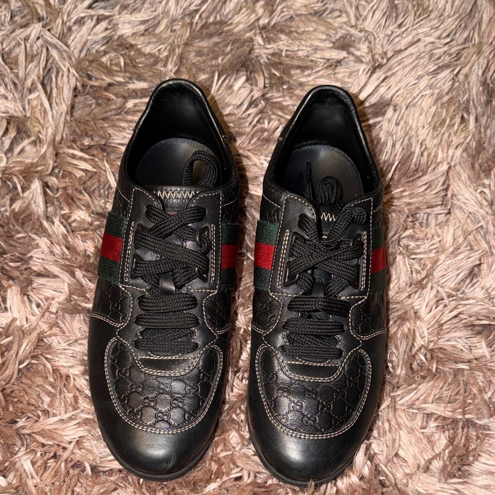 Gucci Black Micro Guccissima Webbing Line Sneakers